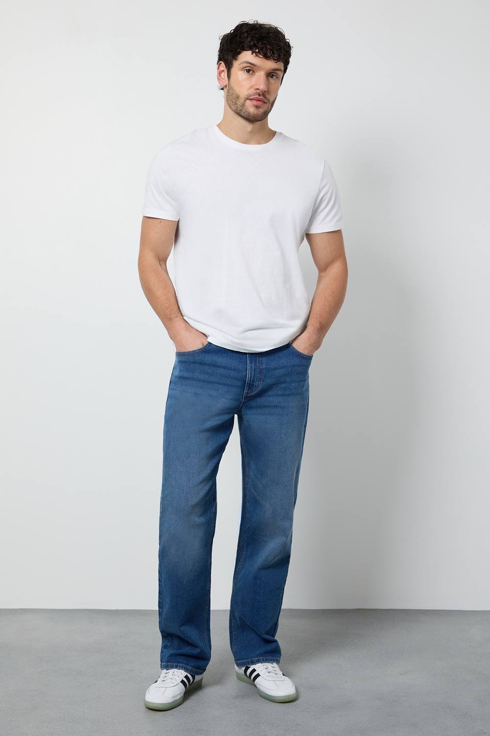 Burton Burton Men's Mid Wash Stretch Regular Straight Fit Jeans in Mid Blue - 2