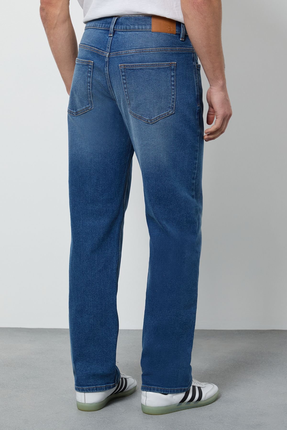 Burton Burton Men's Mid Wash Stretch Regular Straight Fit Jeans in Mid Blue - 3