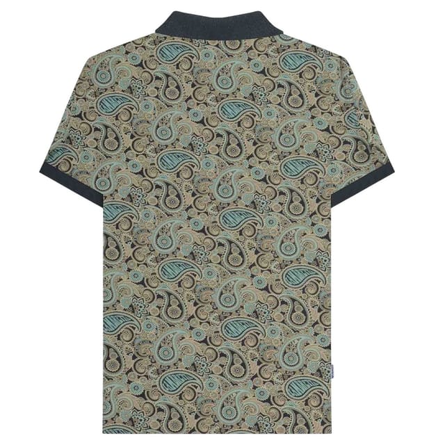 Lambretta Lambretta Men's SS25 Paisley Branded Polo Shirt in Duck Egg Blue - 2