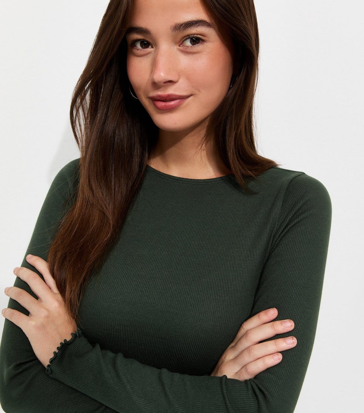 New Look Women's Dark Green Cotton Rich Babylock Slash Neck Long Sleeve Top New Look - 1