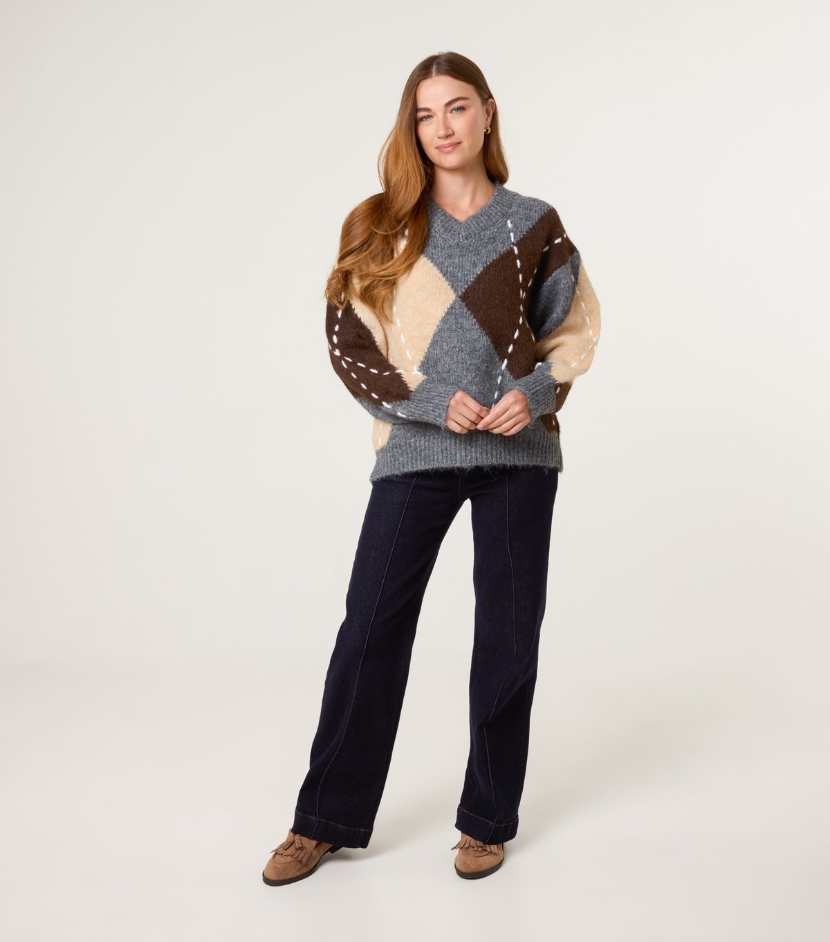 Blue Vanilla Women's Grey Argyle Knit Jumper Blue Vanilla New Look - 2