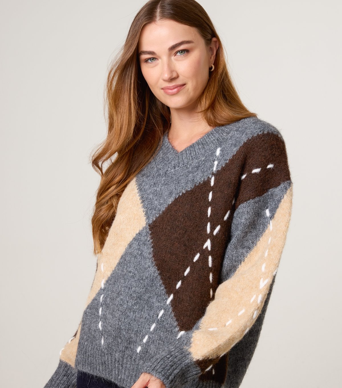 Blue Vanilla Women's Grey Argyle Knit Jumper Blue Vanilla New Look - 3