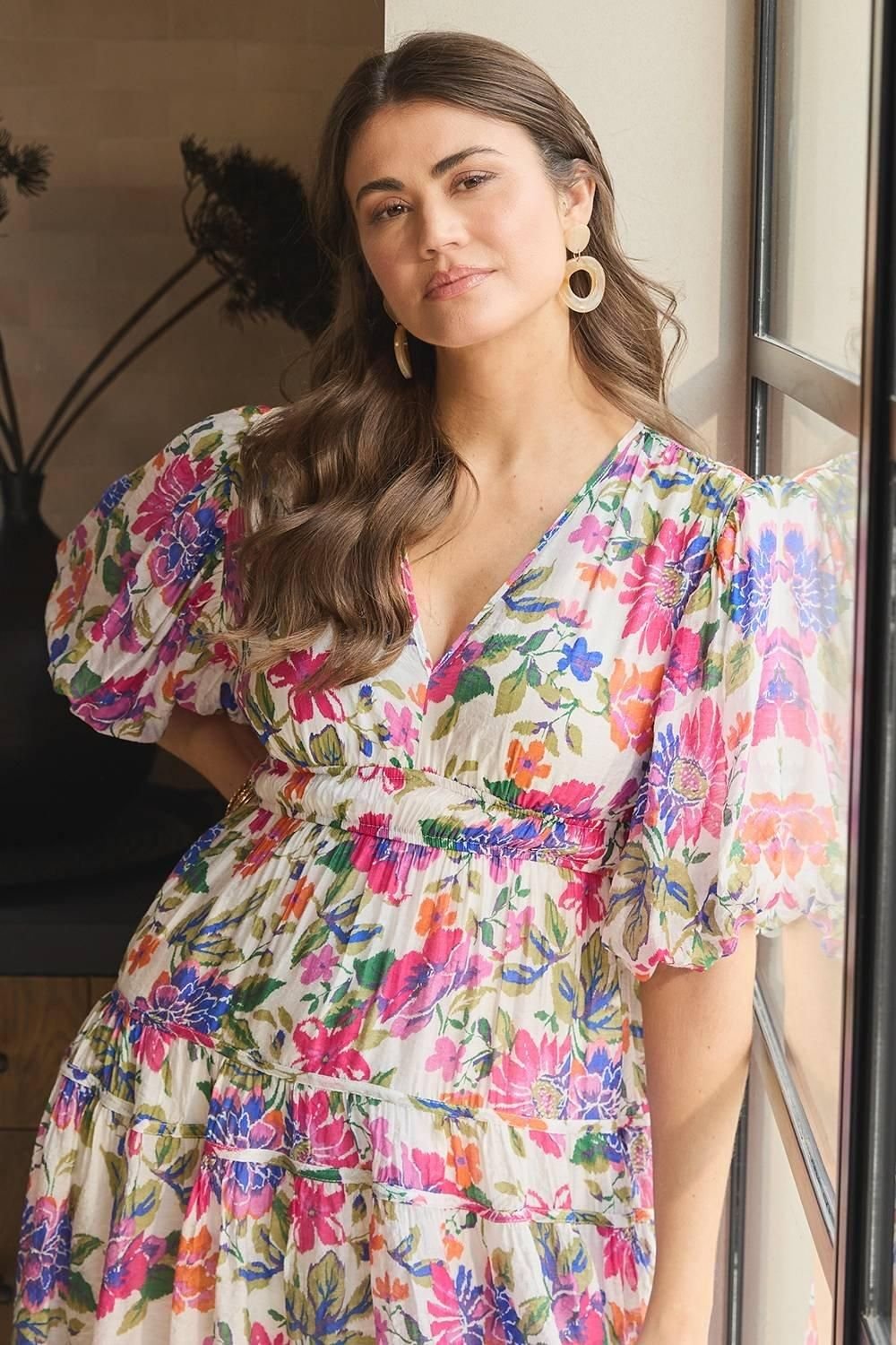 Izabel London Izabel London Women's Floral 1/2 Puff Sleeve Midi Dress in Pink - 2