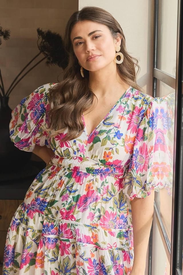 Izabel London Izabel London Women's Floral 1/2 Puff Sleeve Midi Dress in Pink - 2