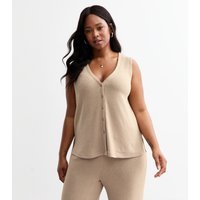 New Look Women's Plus Size Mink Button Through Knit Vest Curves New Look - 3
