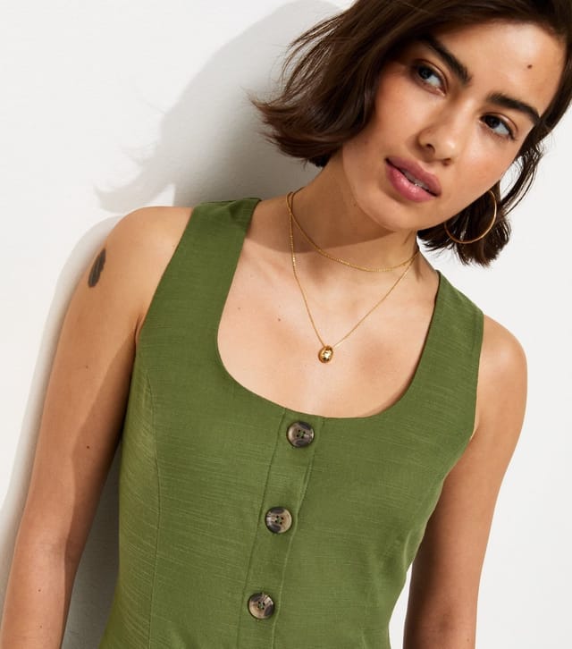 New Look Women's Dark Khaki Cotton Button Through Mini Dress New Look - 3