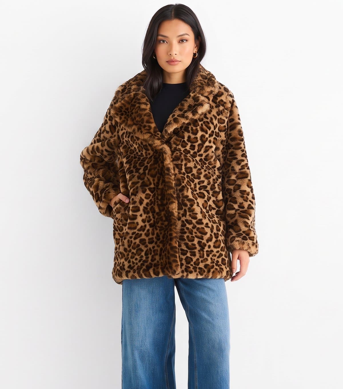 Gini London Women's Brown Leopard Print Faux Fur Jacket Gini London New Look