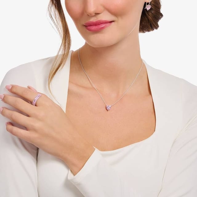 Thomas Sabo THOMAS SABO Women's Pink Heart Cubic Zirconia Necklace KE2211-051-9-L45V in Silver - 2