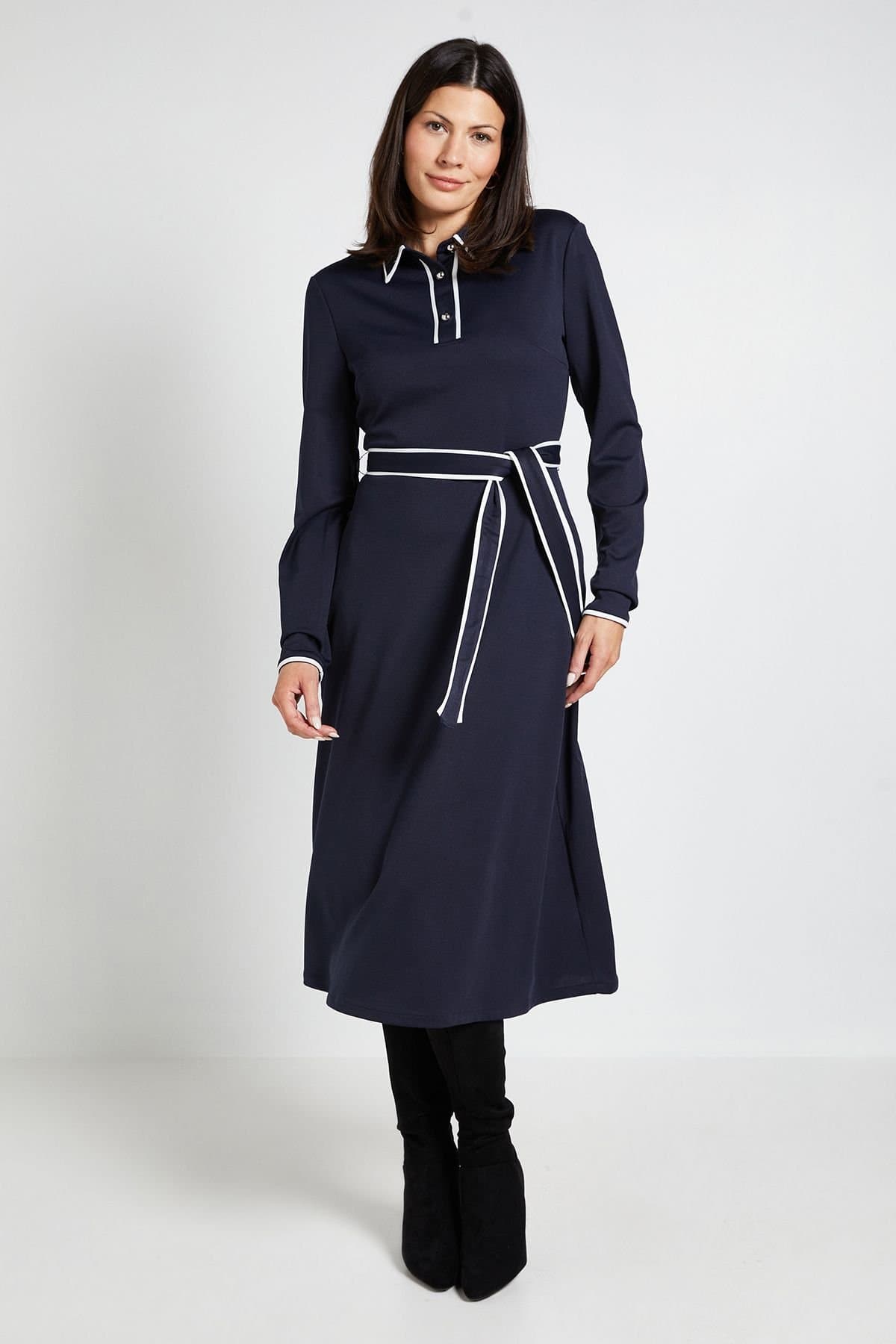 Wallis Wallis Women's Ponte Collar Contrast Midi Dress in Navy