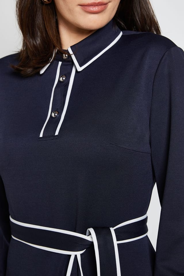 Wallis Wallis Women's Ponte Collar Contrast Midi Dress in Navy - 2
