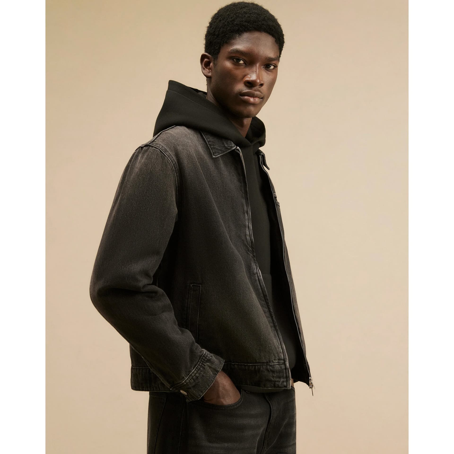 River Island Mens River Island Black Regular Fit Denim Zip Through Jacket