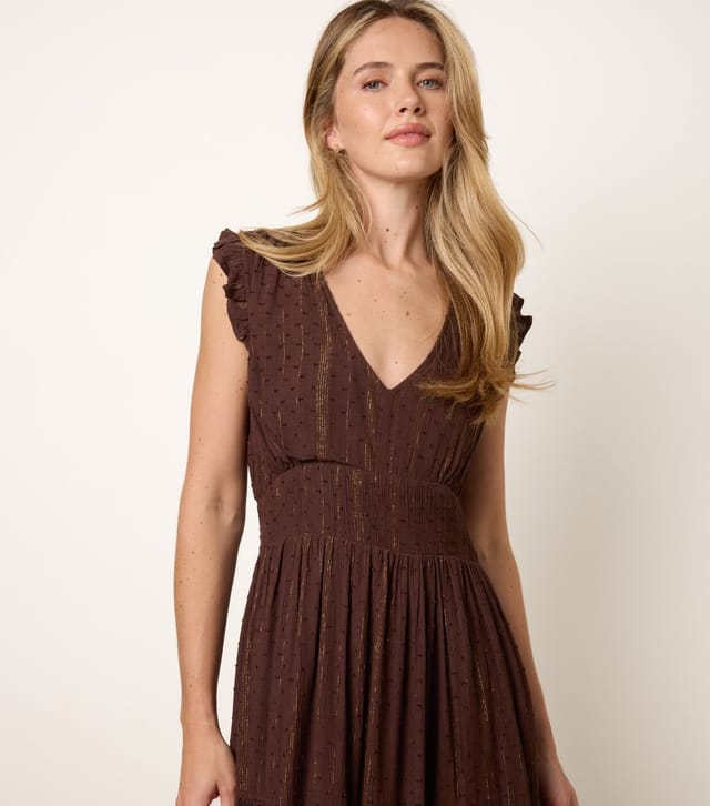 Blue Vanilla Women's Dark Brown V Neck Tiered Midi Dress Blue Vanilla New Look - 2