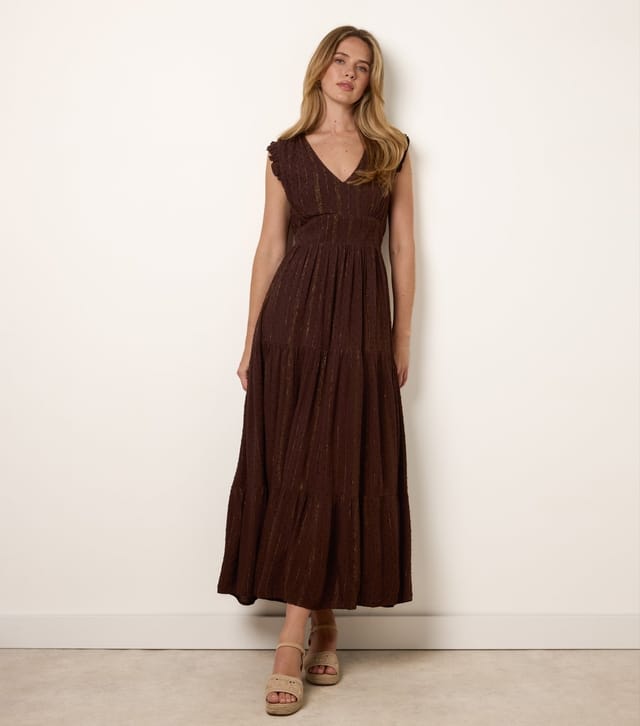 Blue Vanilla Women's Dark Brown V Neck Tiered Midi Dress Blue Vanilla New Look - 3