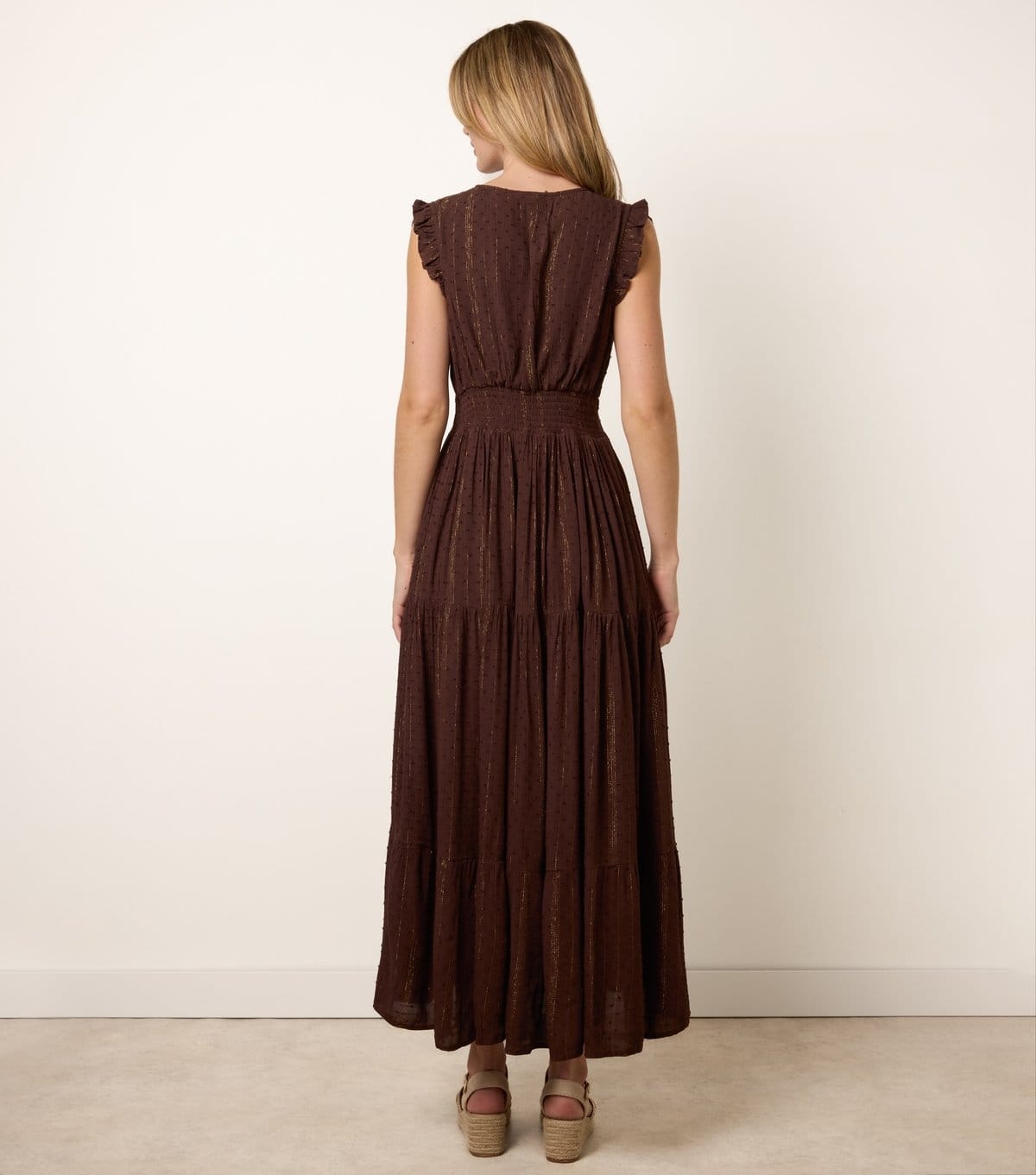 Blue Vanilla Women's Dark Brown V Neck Tiered Midi Dress Blue Vanilla New Look - 4