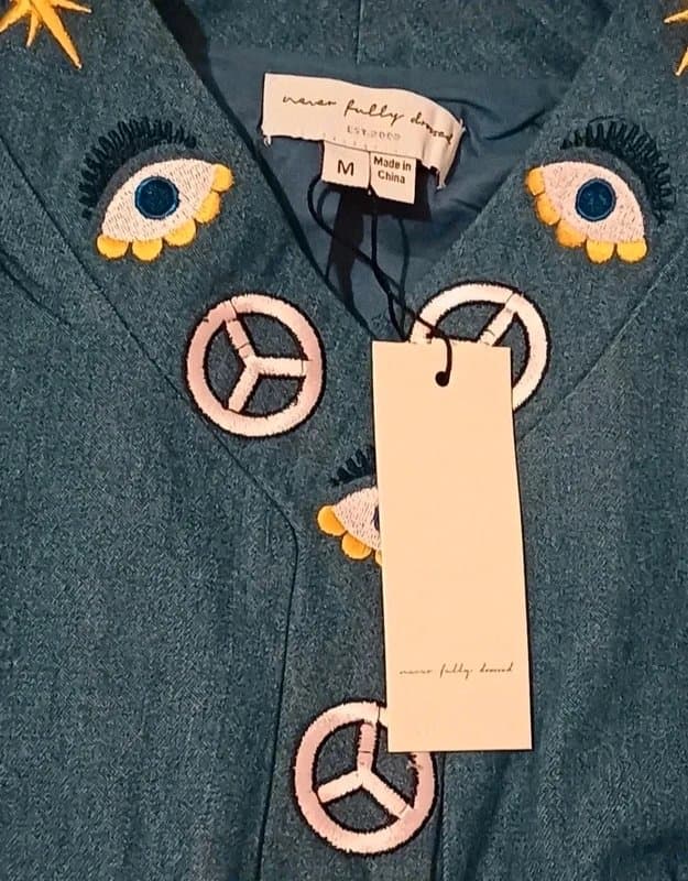 Never Fully Dressed Never Fully Dressed Blue Denim Astrid Bomber Jacket RRP £99 - size M/12