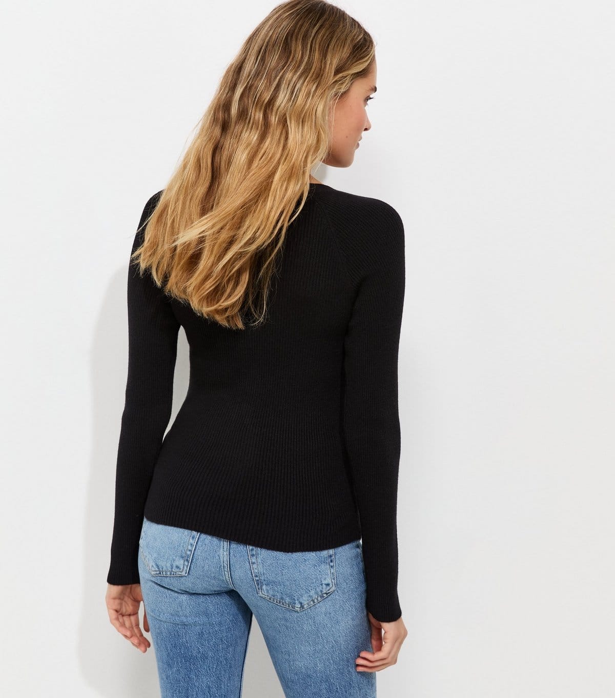 New Look Women's Black Ribbed Knit Lightweight Henley Top New Look - 4