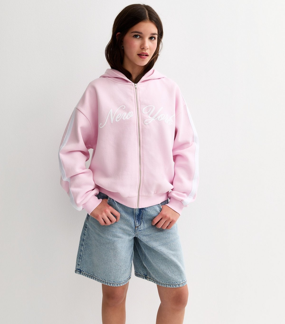 New Look Girls' Pink New York Longline Zip Through Hoodie New Look - 2
