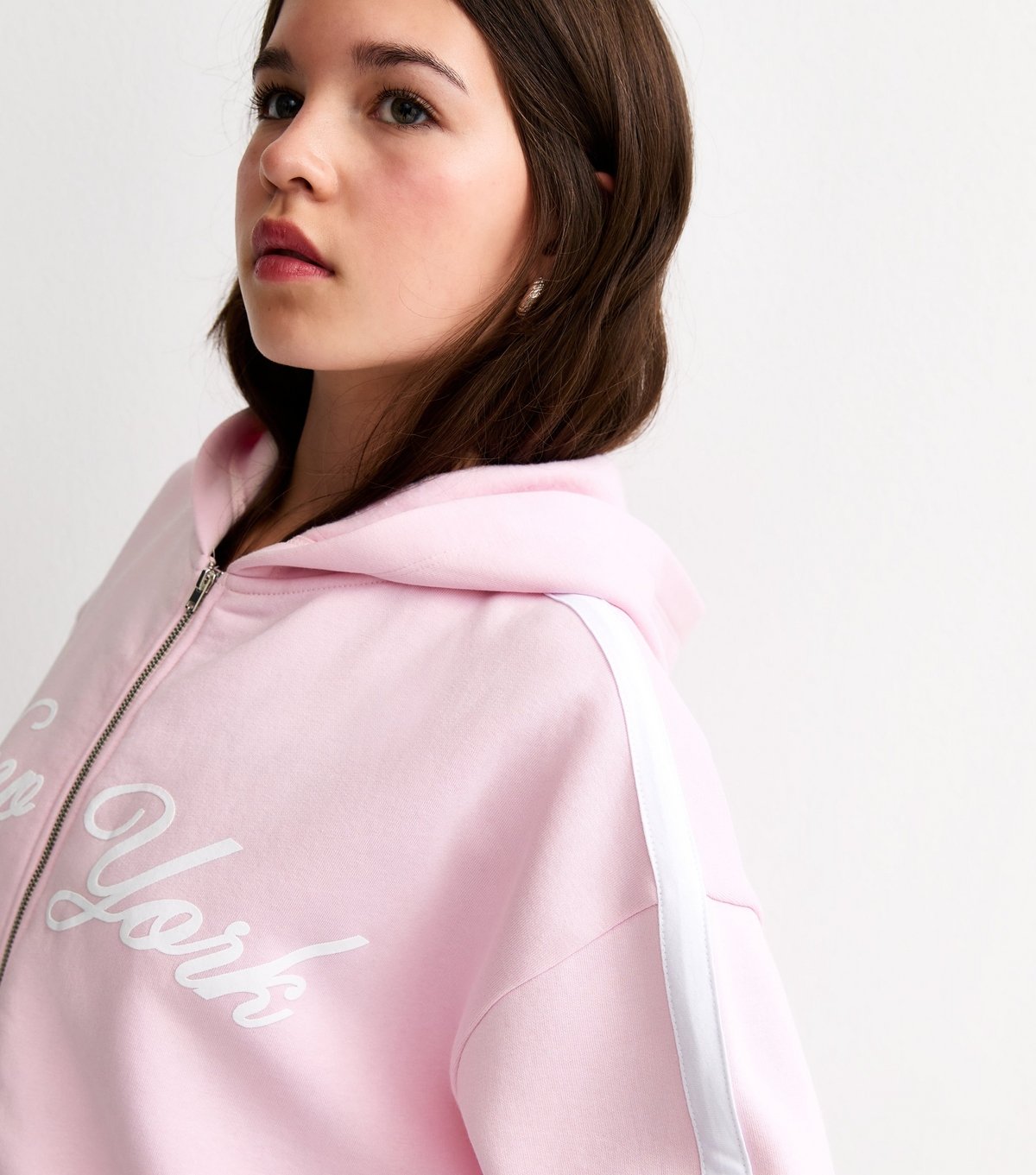 New Look Girls' Pink New York Longline Zip Through Hoodie New Look - 3