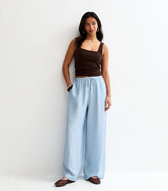 New Look Women's Petite Light Blue Crinkle Texture Wide Leg Trousers New Look - 2