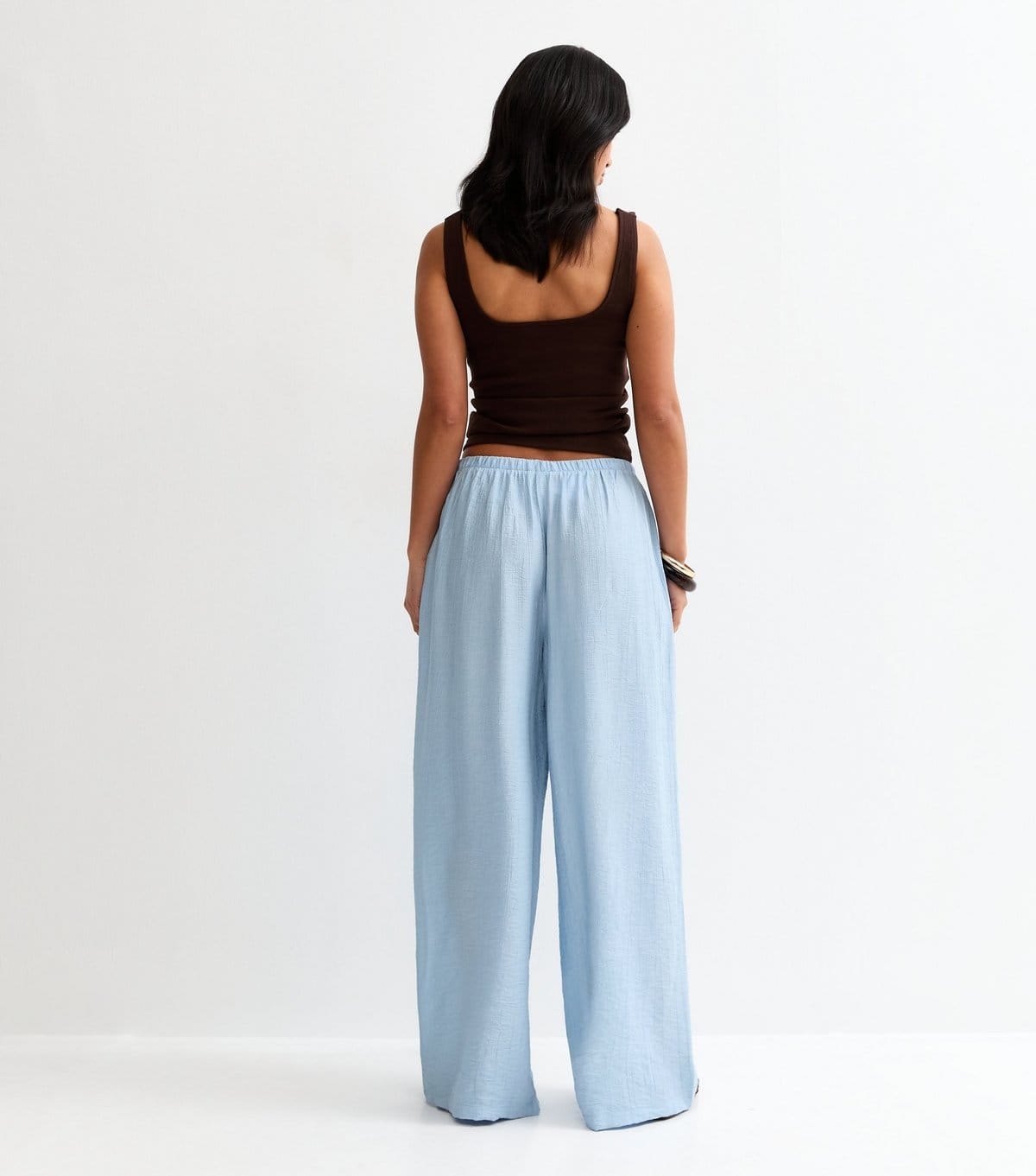 New Look Women's Petite Light Blue Crinkle Texture Wide Leg Trousers New Look - 4