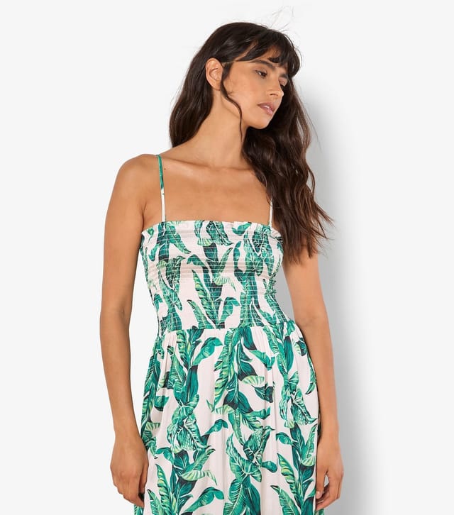 Apricot Women's Green Leaf Print Shirred Maxi Dress Apricot New Look - 2