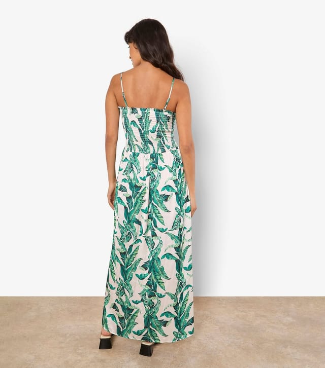 Apricot Women's Green Leaf Print Shirred Maxi Dress Apricot New Look - 3