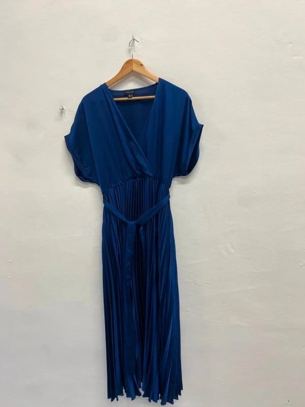 New Look Navy Satin Pleated Wrap Dress