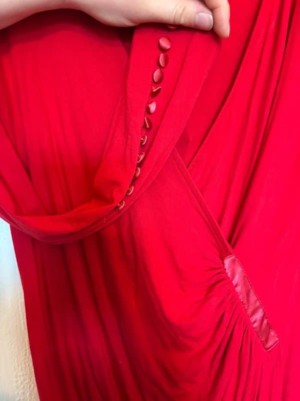 Gok X for TU Flattering Red midi long sleeve Wrap Dress with Ruching on Tummy for Tummy Control
