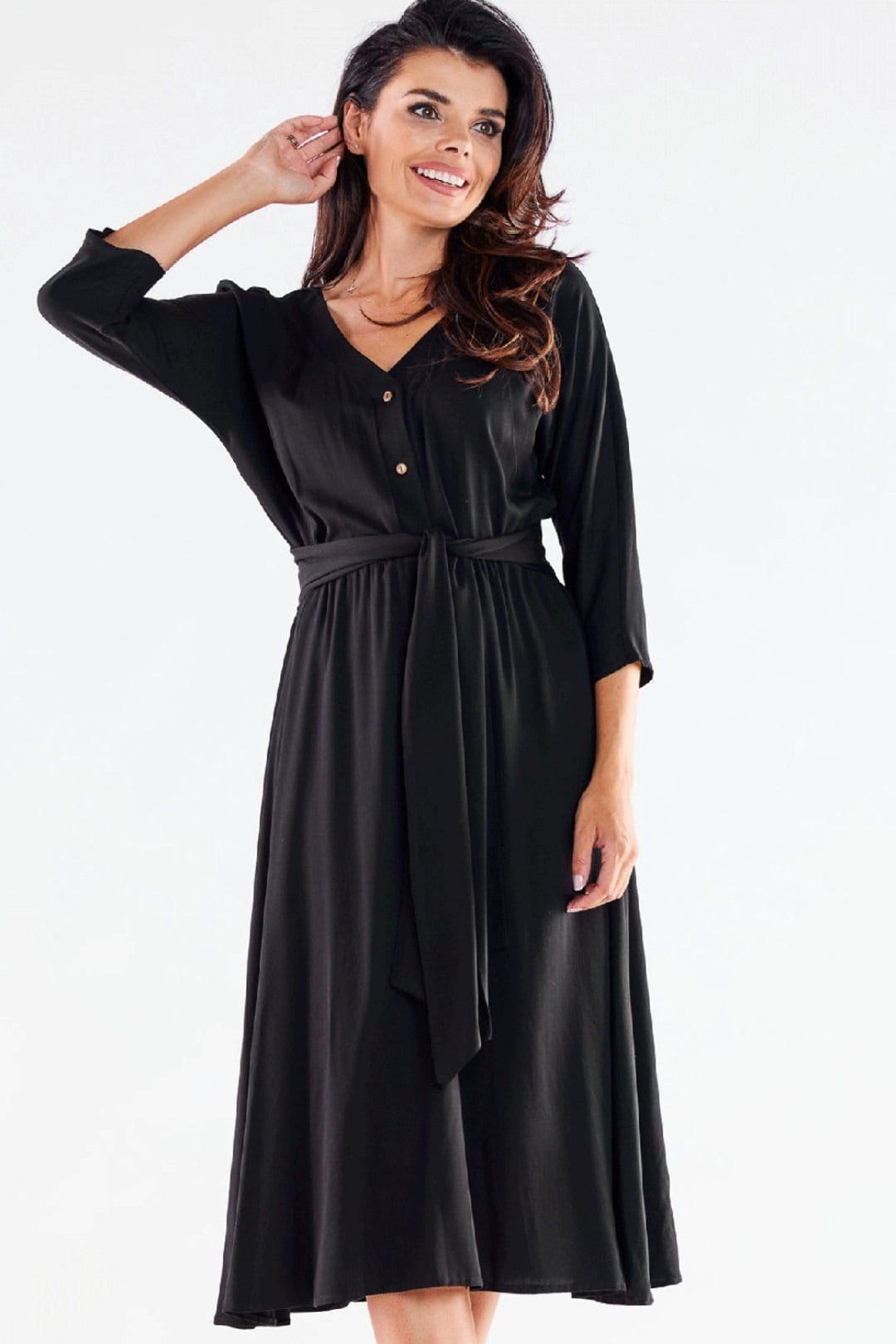 Love Lace Black Buttoned Midi Dress with Belt