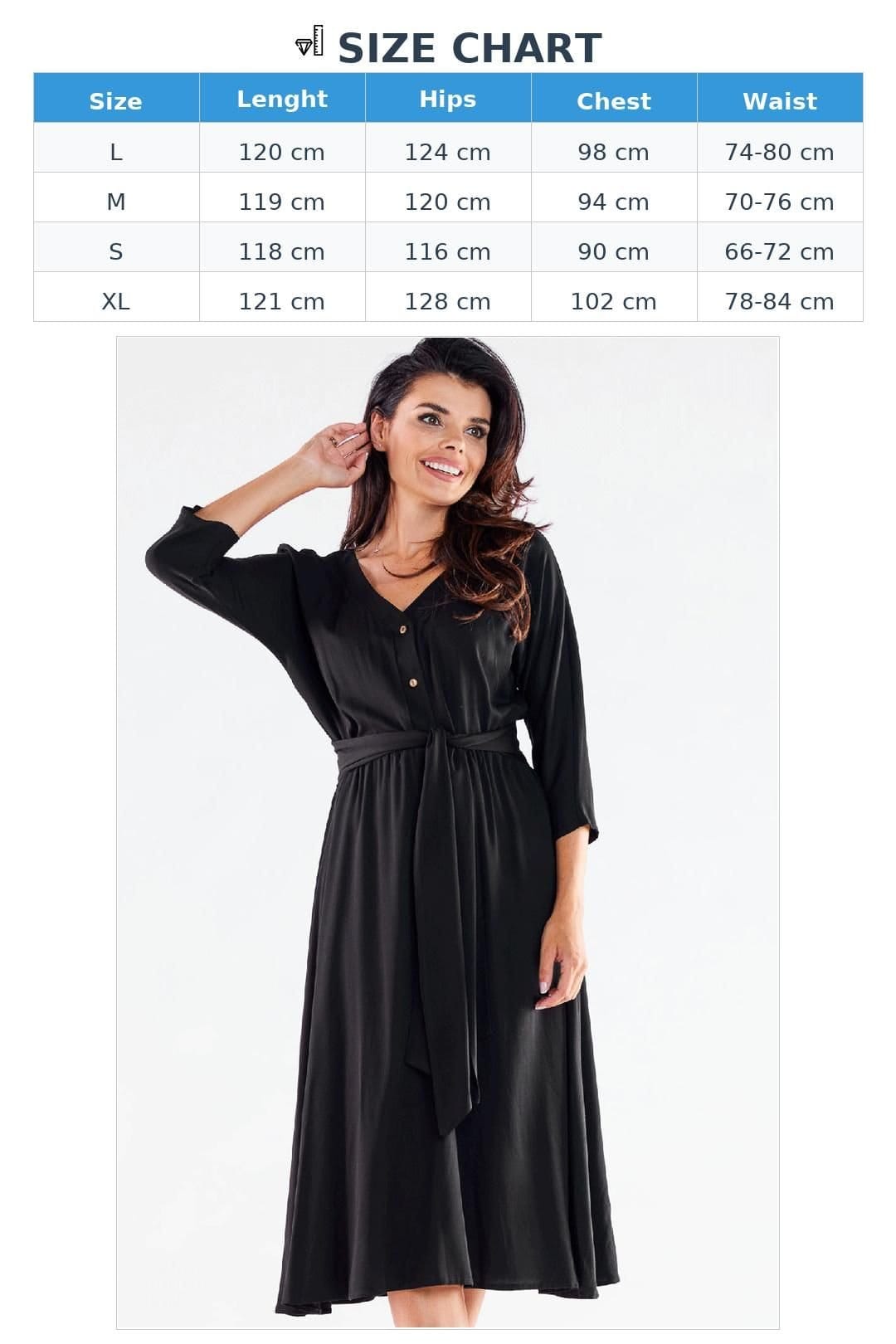 Love Lace Love Lace Women's Buttoned Midi Dress with Belt Trapezoid Hem in Black - 4