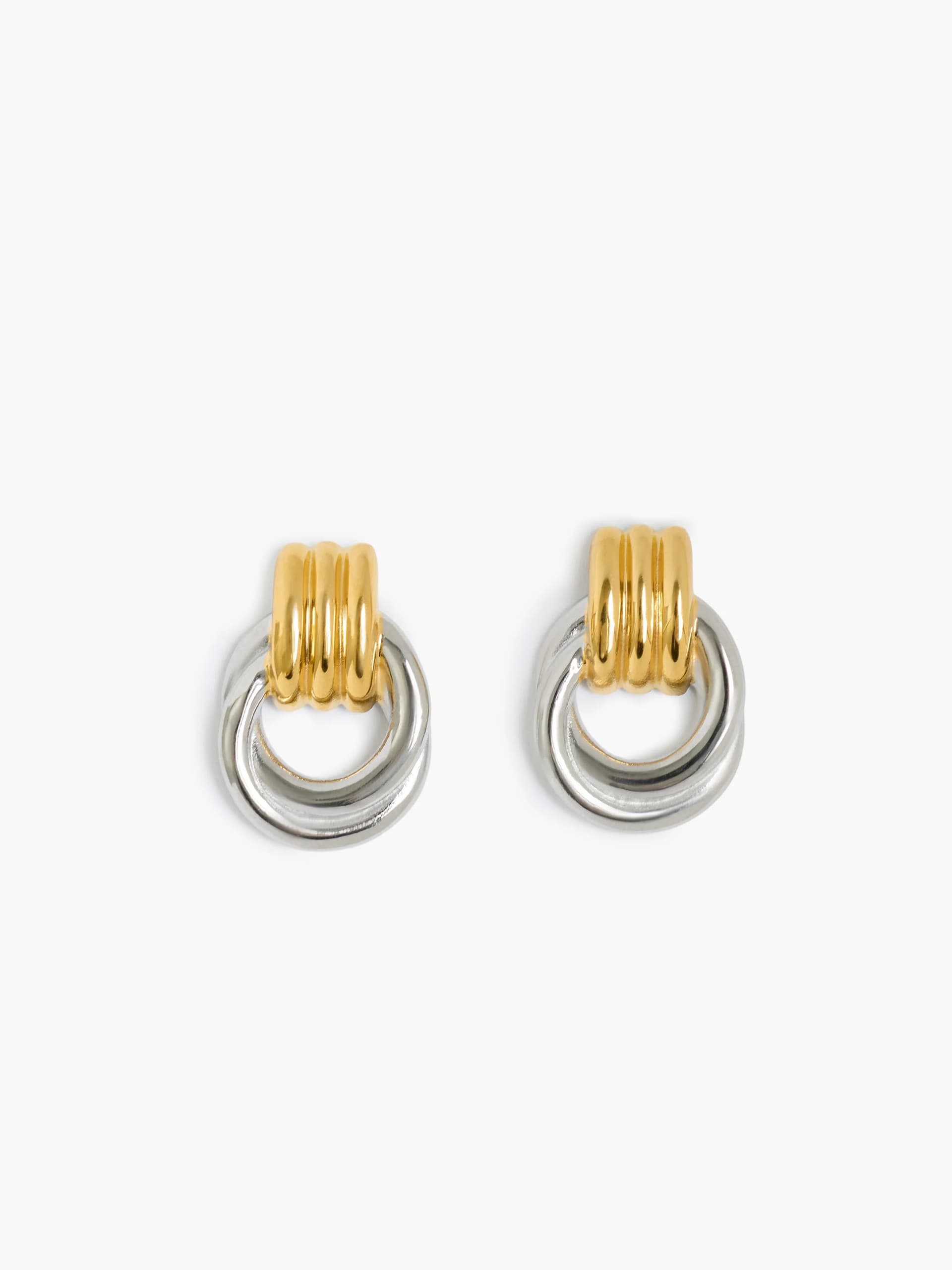 French Connection Two Tone Knot Drop Earrings Warm Gold/Silver