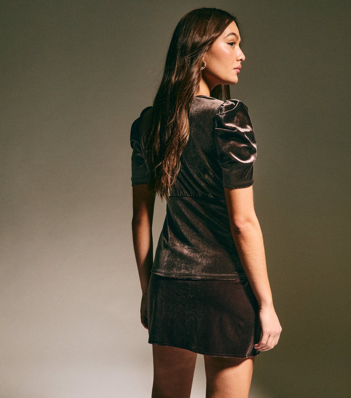 New Look Women's Dark Brown Velvet Puff Sleeve Top New Look - 4