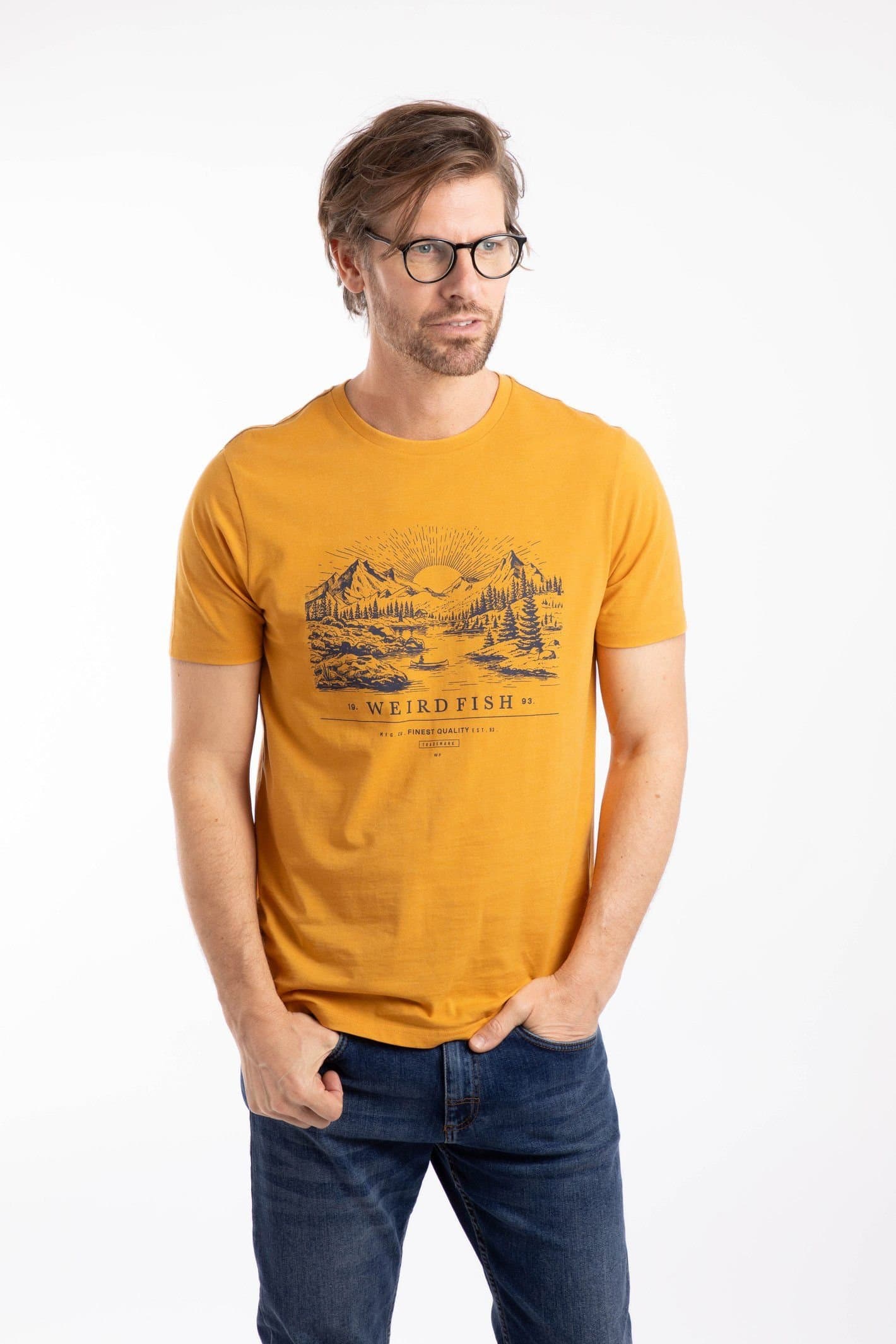 Weird Fish Weird Fish Men's Sunrise Front Print Graphic T-Shirt in Mustard
