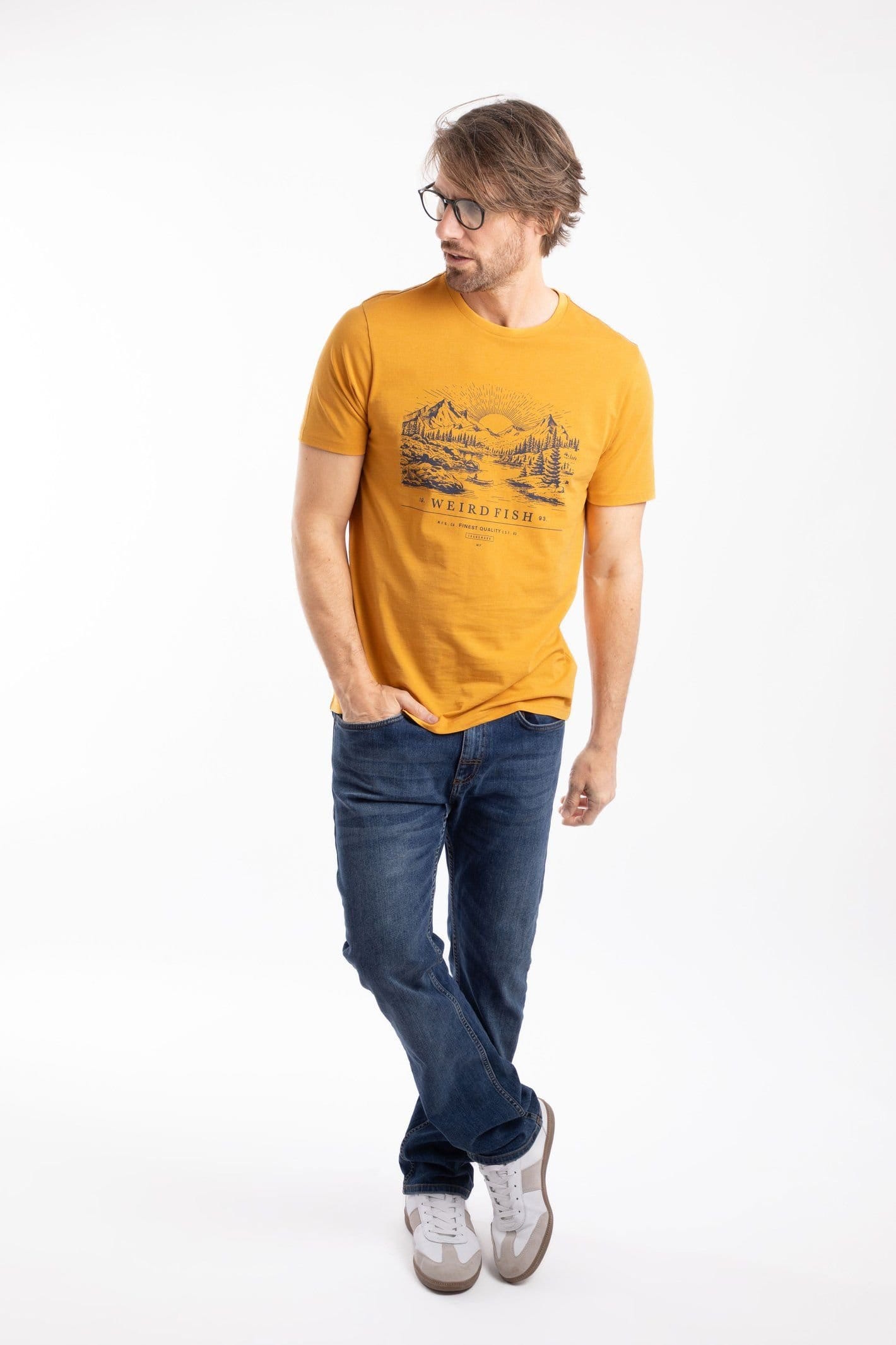 Weird Fish Weird Fish Men's Sunrise Front Print Graphic T-Shirt in Mustard - 4