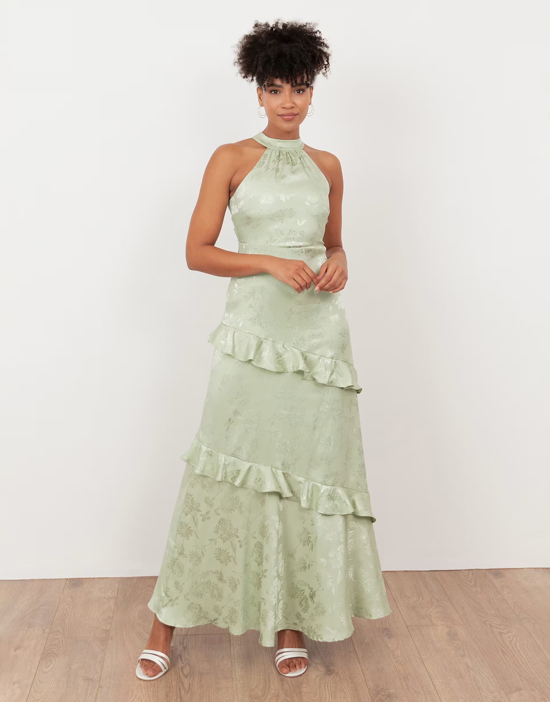 ASOS Maya Floral jacquard satin halter neck maxi dress in meadow green