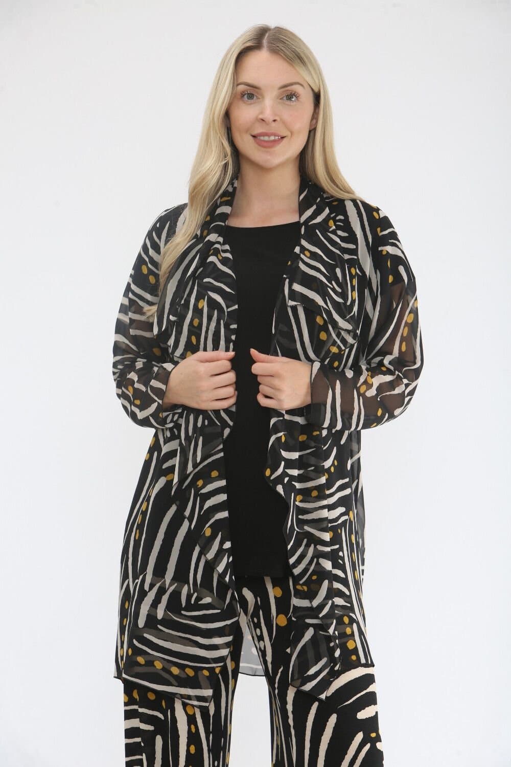 Saloos Saloos Women's Abstract Print Chiffon Jacket & Plain Top Set