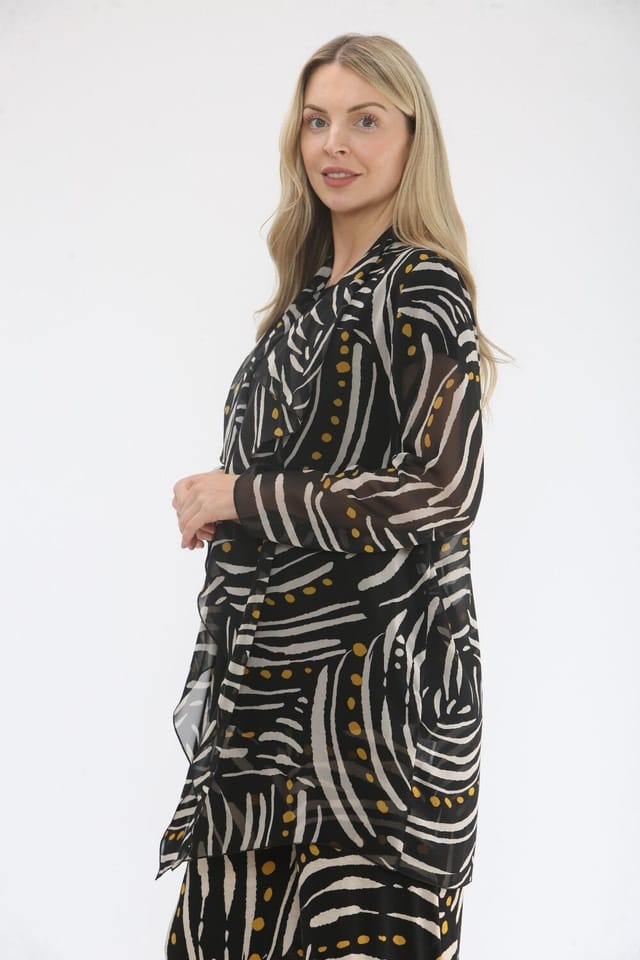 SALOOS Saloos Women's Abstract Print Chiffon Jacket & Plain Top Set - 2