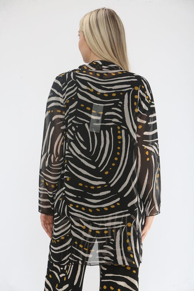 SALOOS Saloos Women's Abstract Print Chiffon Jacket & Plain Top Set - 3