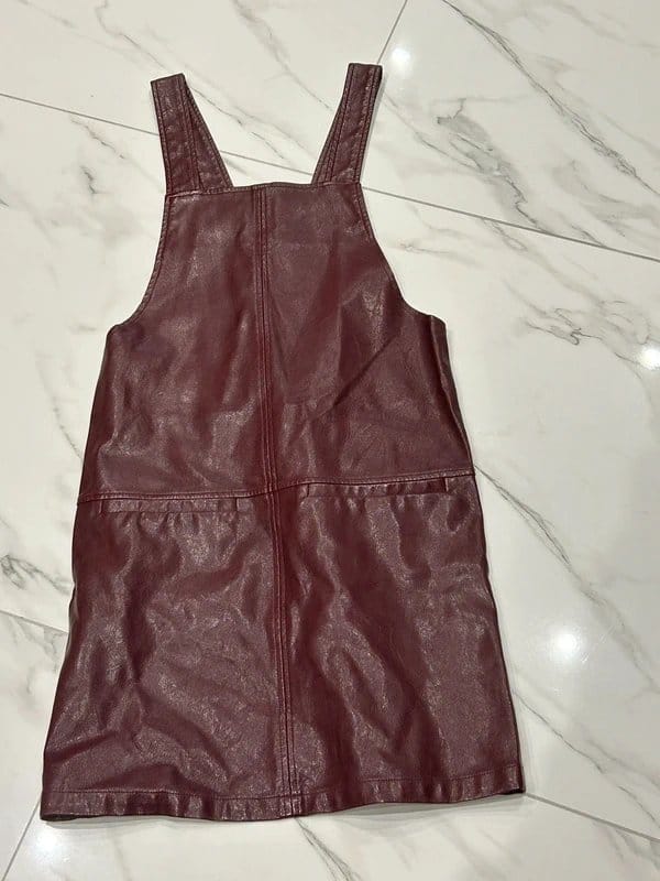 New Look Burgundy Leather Pinafore Dress