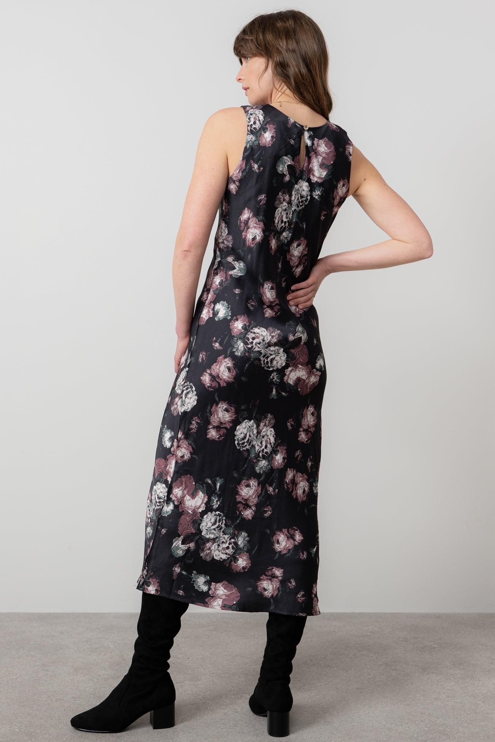 Lily & Me Lily & Me Women's Florence Sleeveless Woven Viscose Satin Midi Dress with Round neck in Black - 4
