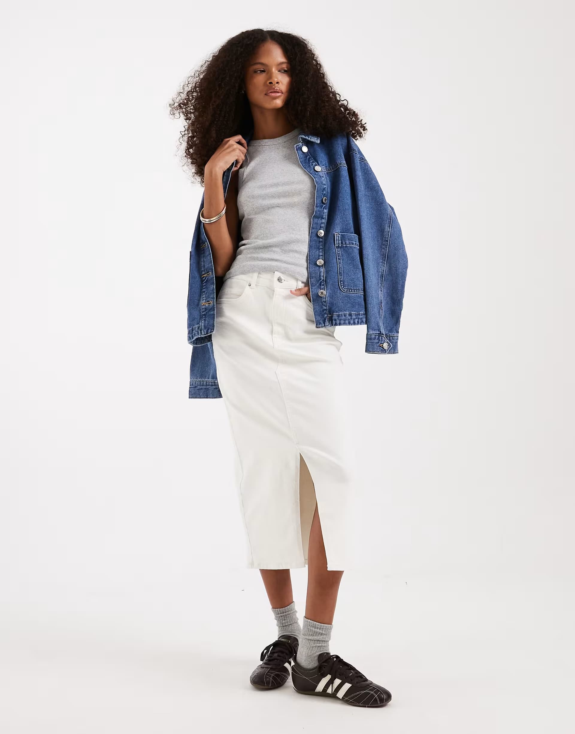 ASOS Vero Moda denim midaxi skirt with front split in ecru
