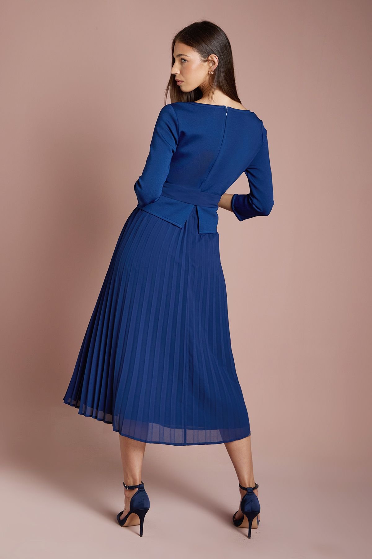 Coast Coast Women's Bandage Long Sleeve Dress with Pleated Skirt in Navy - 3