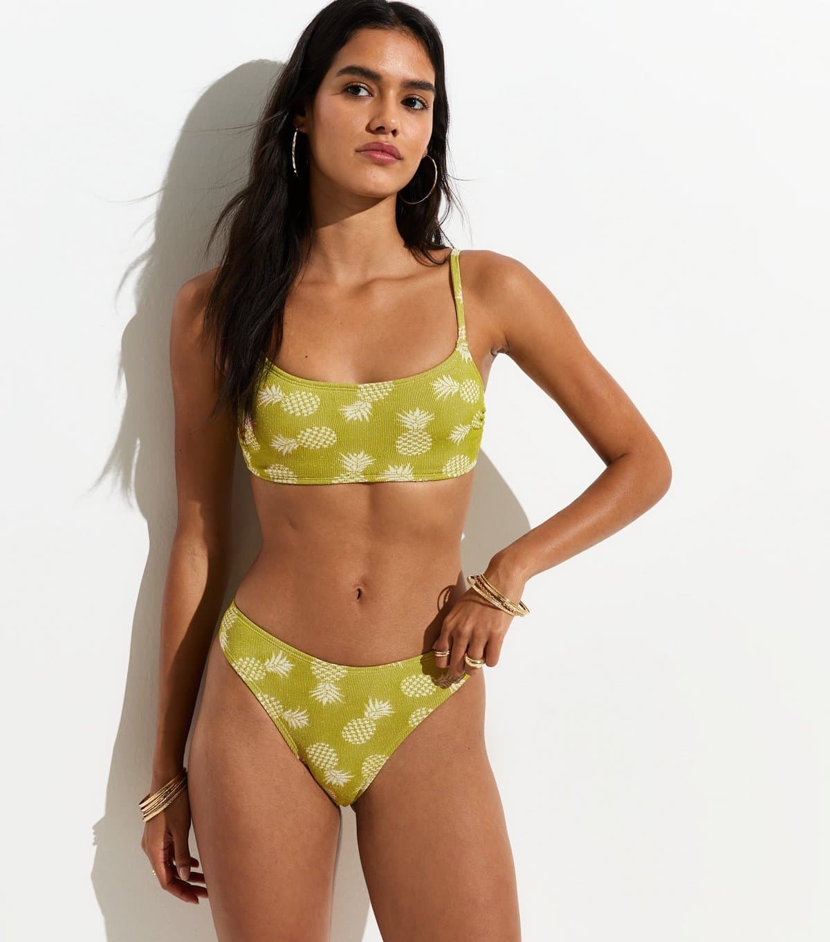 New Look New Look Green Pineapple Jacquard Voop Bikini Bottoms