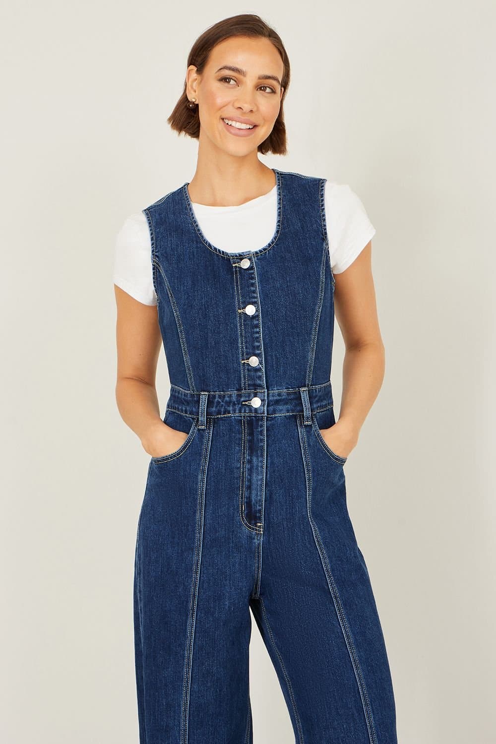 Yumi Yumi Women's Blue Denim Stretch Fitted Jumpsuit