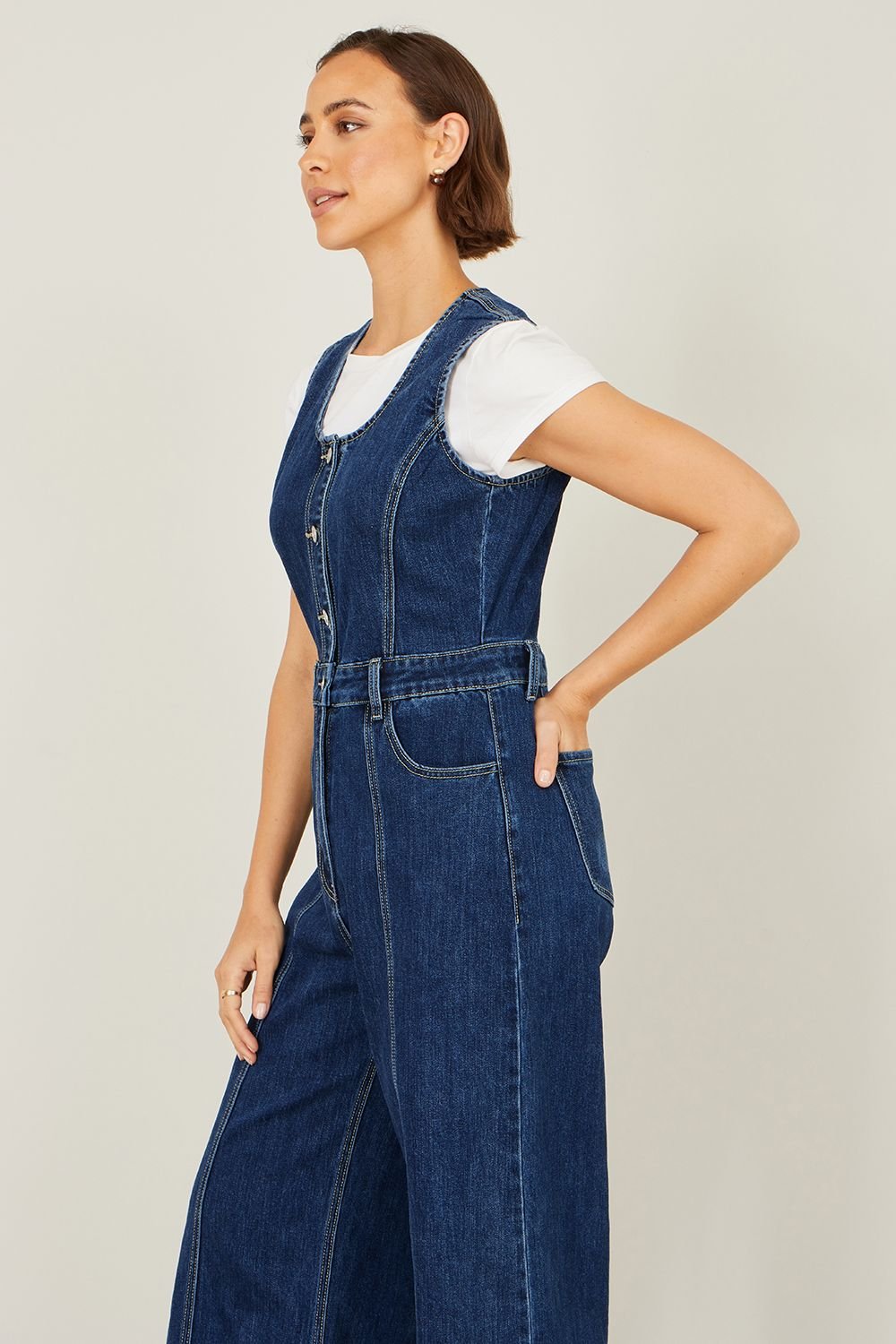 Yumi Yumi Women's Blue Denim Stretch Fitted Jumpsuit - 3