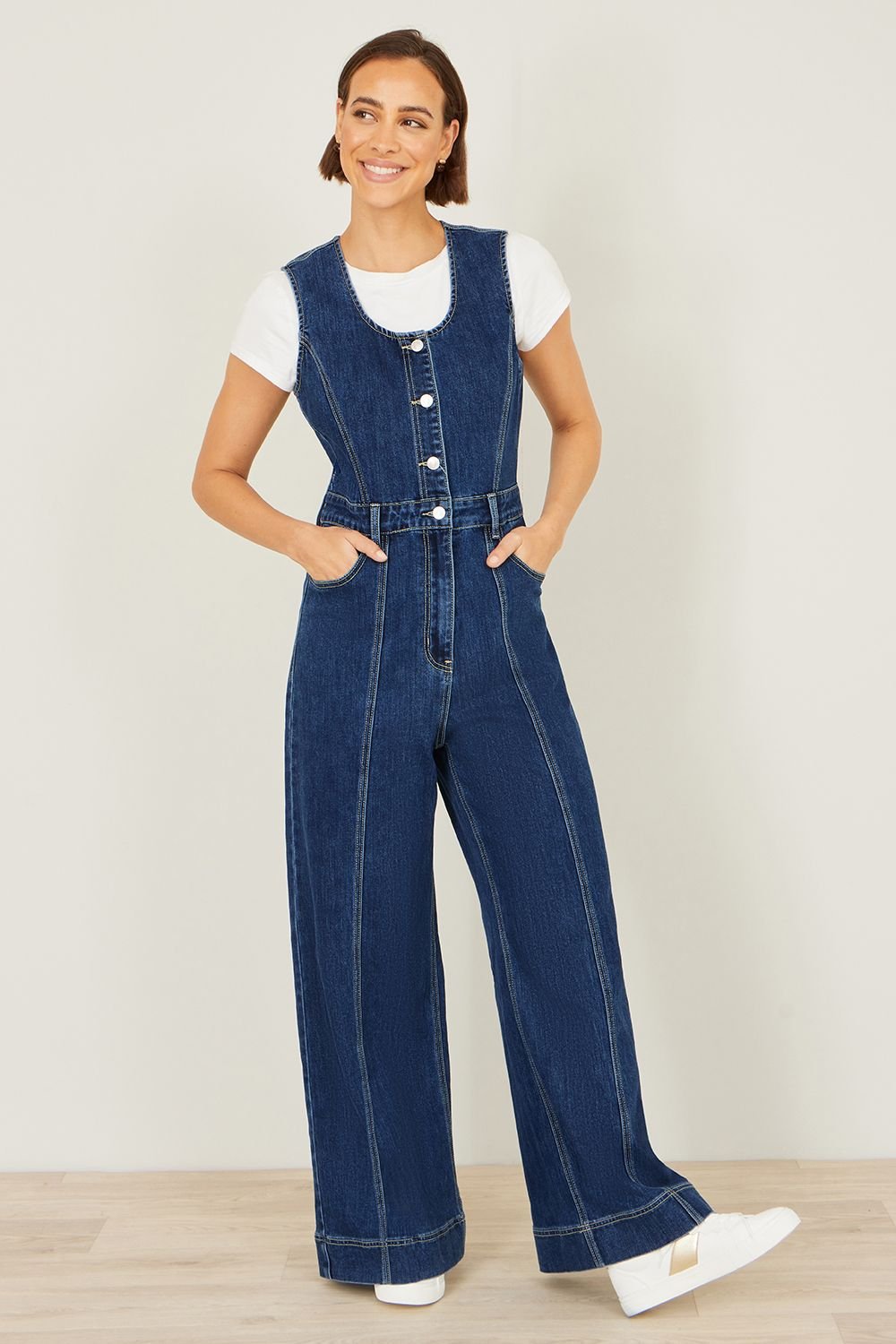 Yumi Yumi Women's Blue Denim Stretch Fitted Jumpsuit - 4