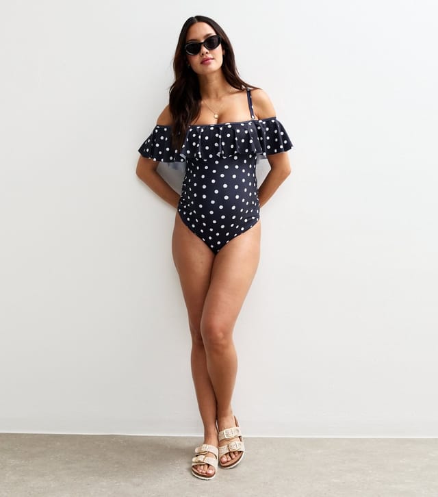 New Look Women's Maternity Navy Spot Frill Bardot Swimsuit New Look - 3