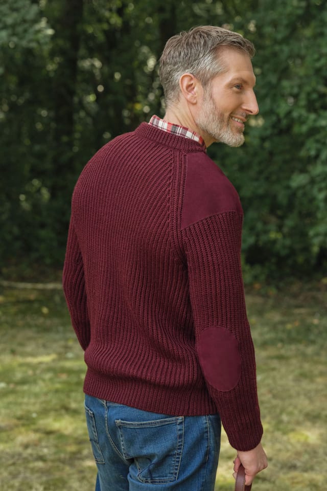 WoolOvers WoolOvers Men's Pure Wool Countryman Jumper in Burgundy - 3