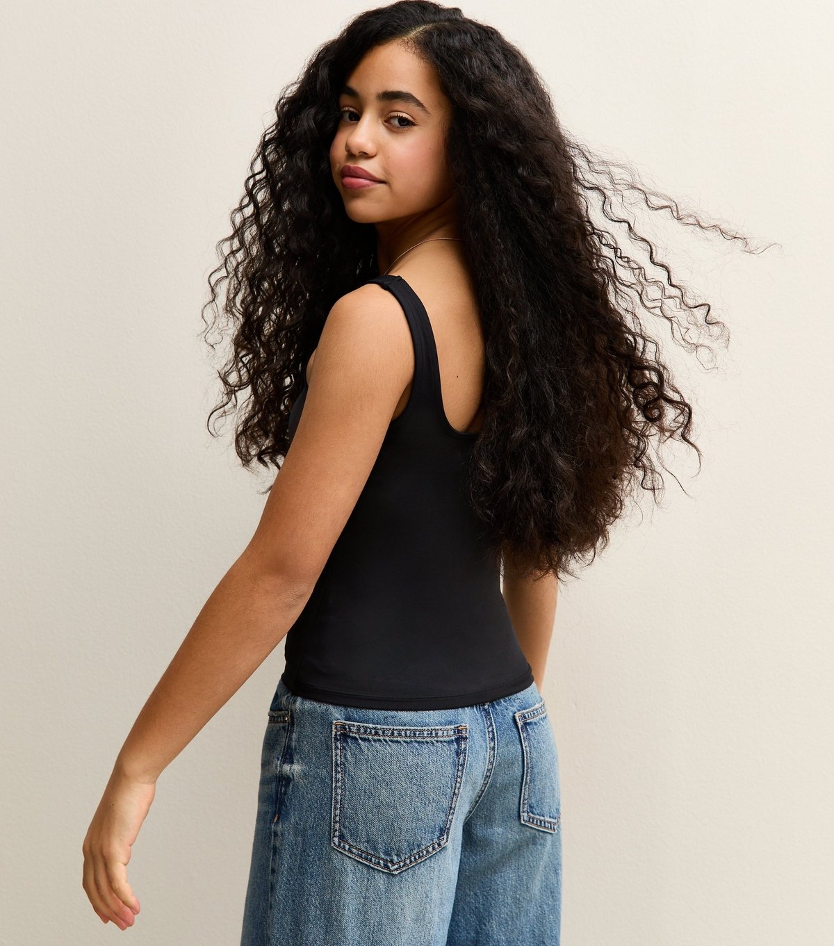 New Look Girls' Black Slinky Square Neck Vest Top New Look - 4