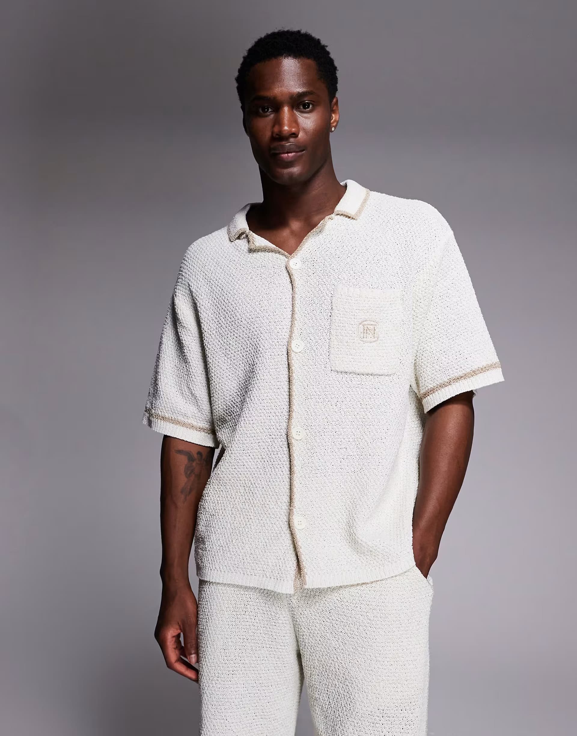 ASOS Good For Nothing co-ord knitted shirt in off white